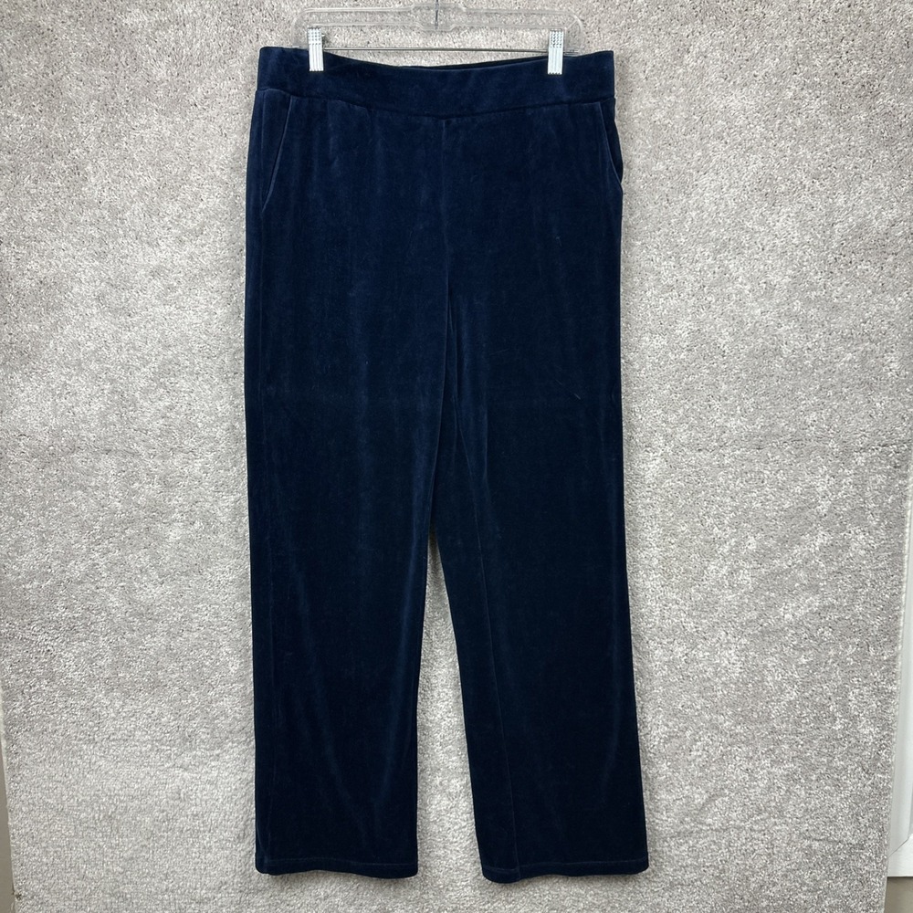 Lauren Ralph Lauren Velour Velvet Pants Sz Large Straight Leg‎ Women Blue Lounge